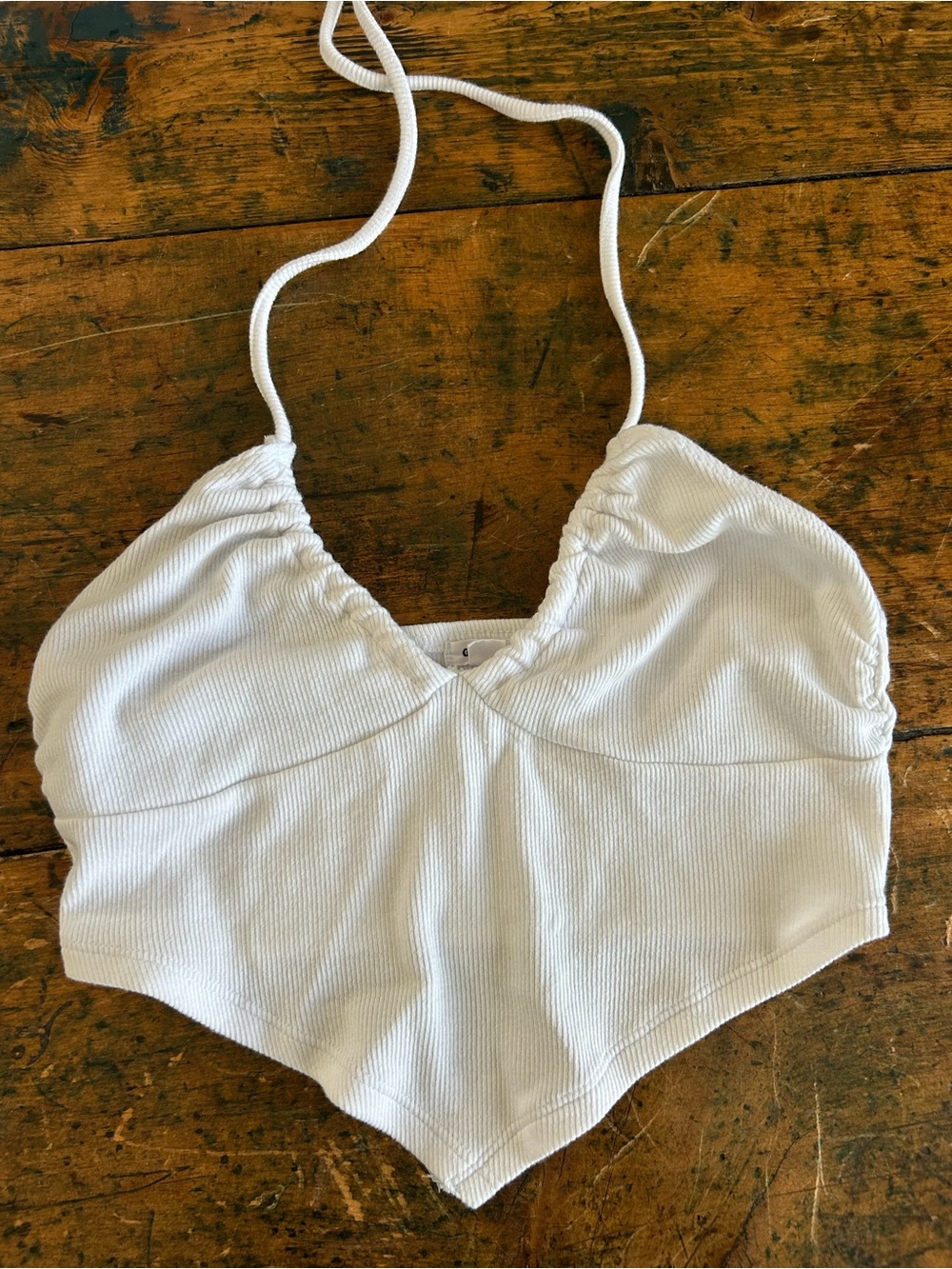 Garage White Ribbed Halter Camisole Top